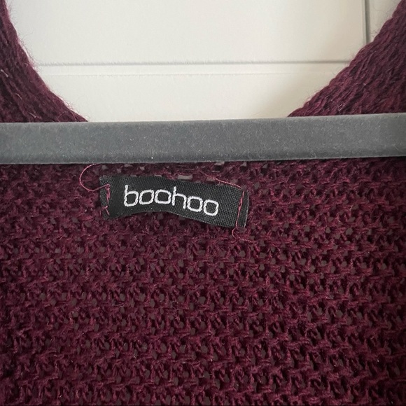 3/$25 Boohoo Burgundy Knit Cape Cardigan - Picture 3 of 4
